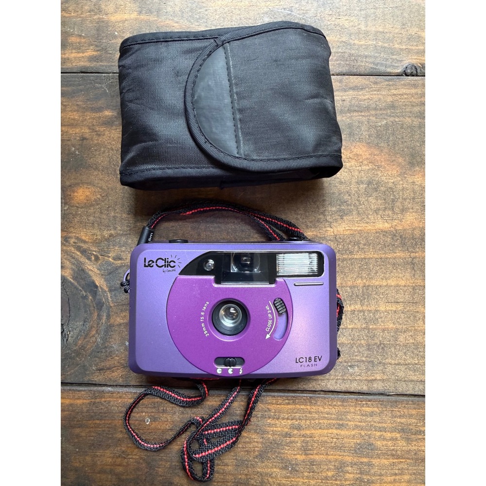 Le Clic Film Camera OS 35mm Point Shoot Purple Flash LC18 EV Case 1084 UNTESTED